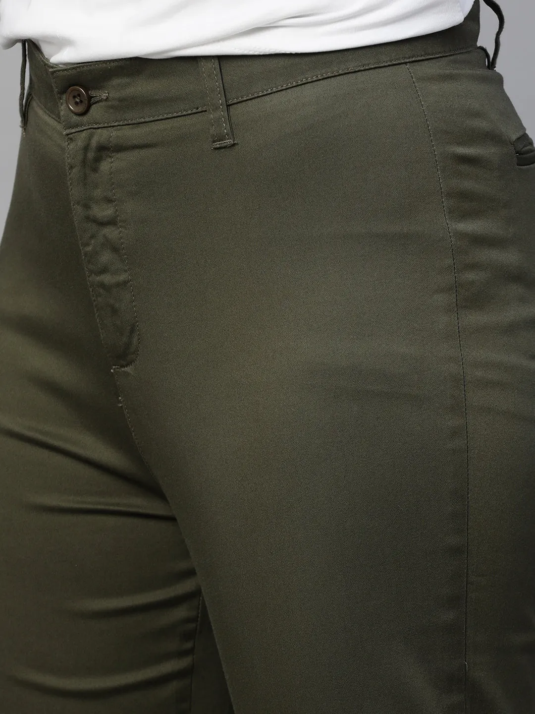 Women's Olive Cotton Lycra Regular Fit Pant